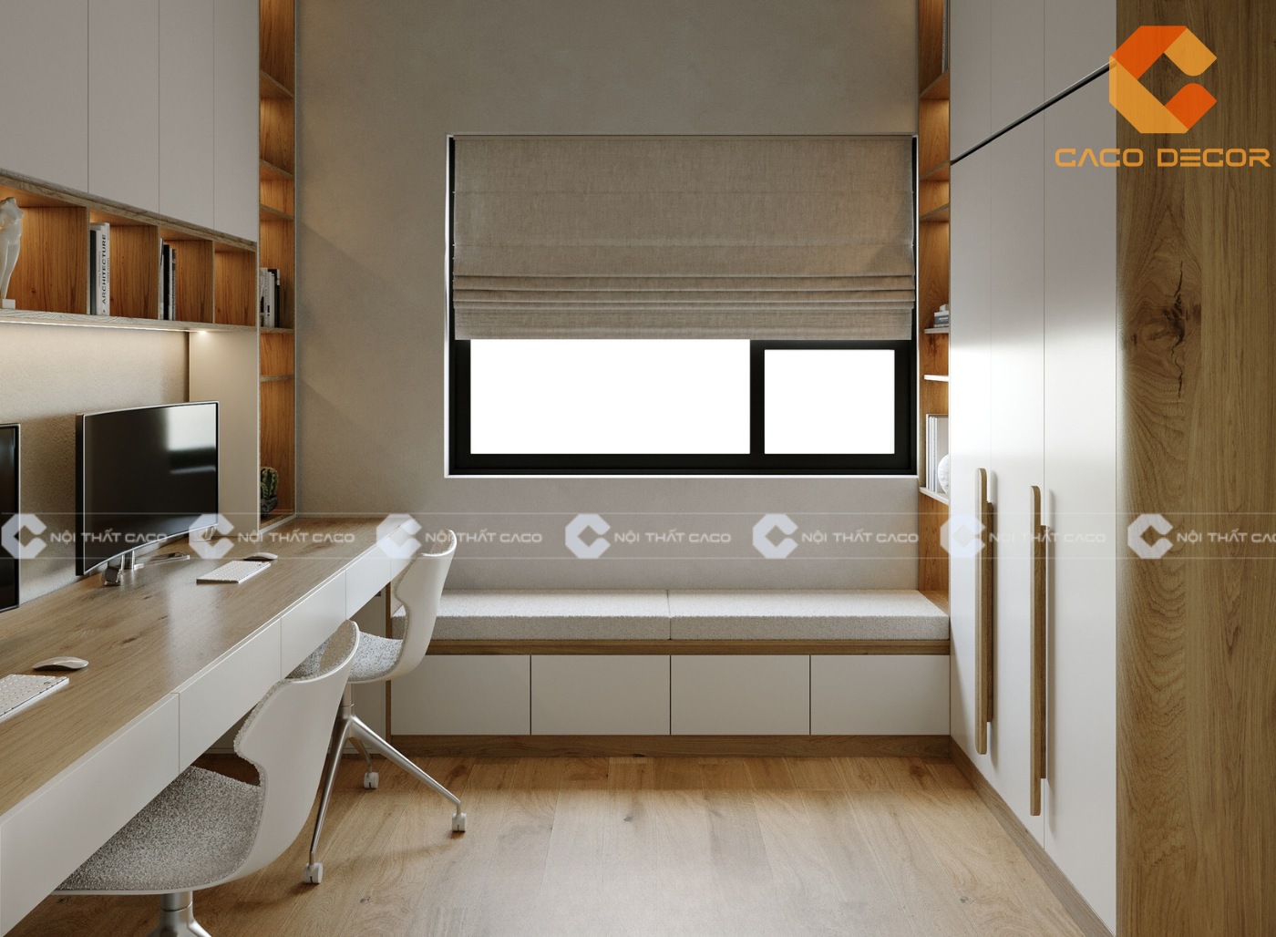 Thiết kế nội thất phòng ngủ 1 chung cư 2 phòng ngủ với diện tích 60m2