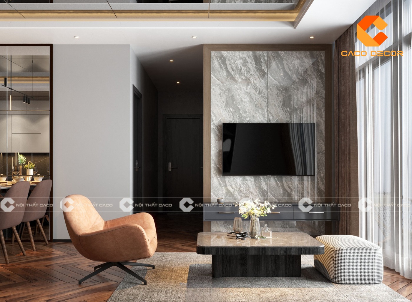 Thiết kế nội thất trong căn chung cư 2 phòng ngủ mang hơi hướng hiện đại