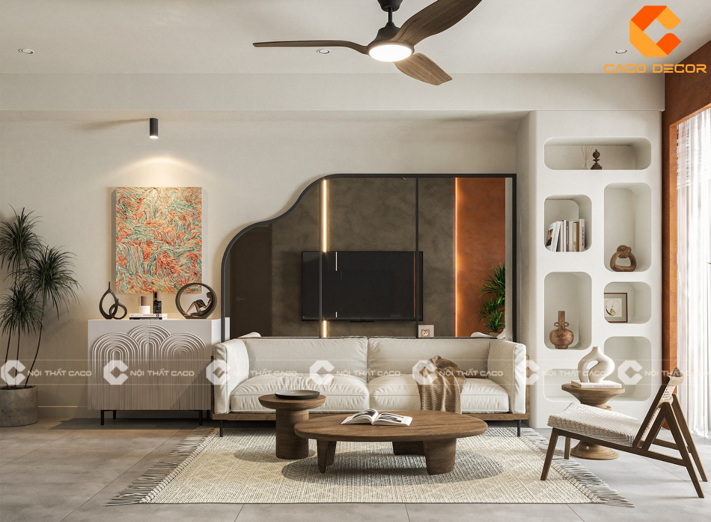 Màu sơn và sản phẩm nội thất được thiết kế phù hợp với nhau tạo cảm giác rộng rãi