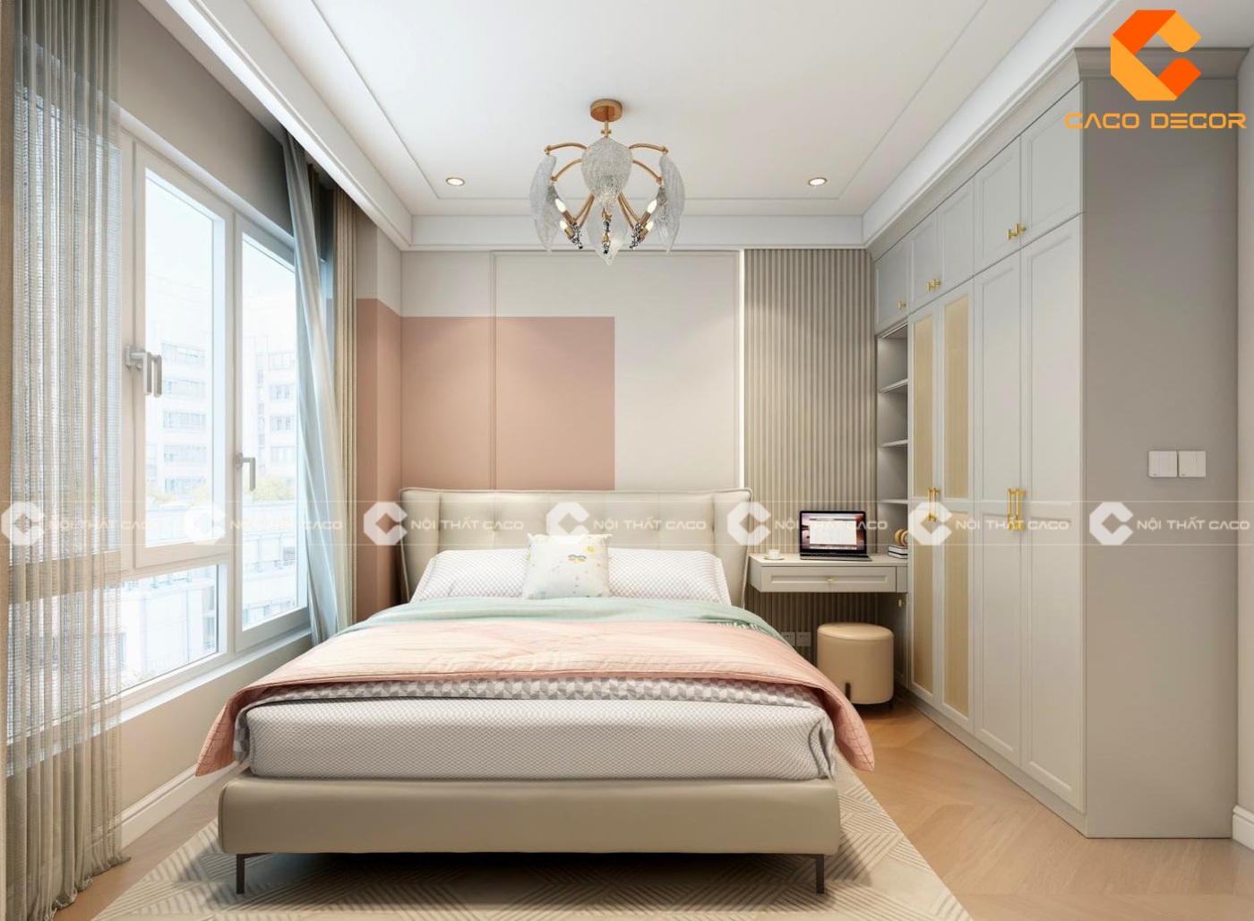 Phòng ngủ 3 trong mẫu thiết kế nội thất chung cư có diện tích dưới 100m2 