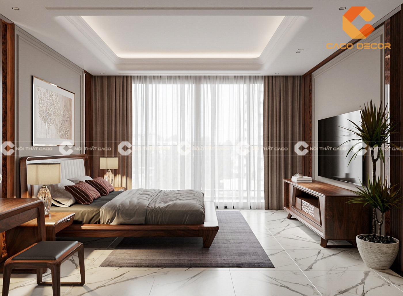 Combo nội thất phòng ngủ gỗ óc chó hiện đai kiểu 09