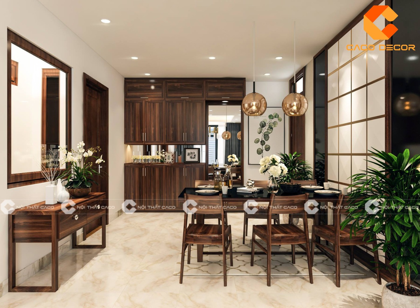 Thiết kế nội thất bếp chung cư gỗ óc chó kiểu 04