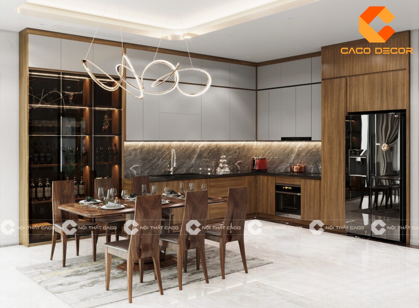 Kích thước tủ bếp gỗ tự nhiên được thiết kế phù hợp với phòng bếp nhà bạn