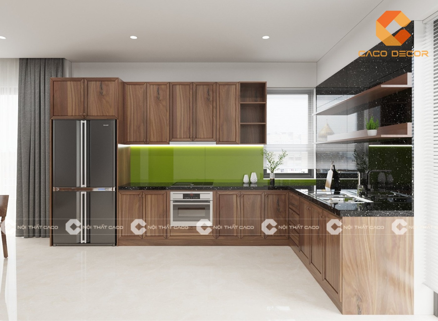 Tủ bếp gỗ tần bì tự nhiên