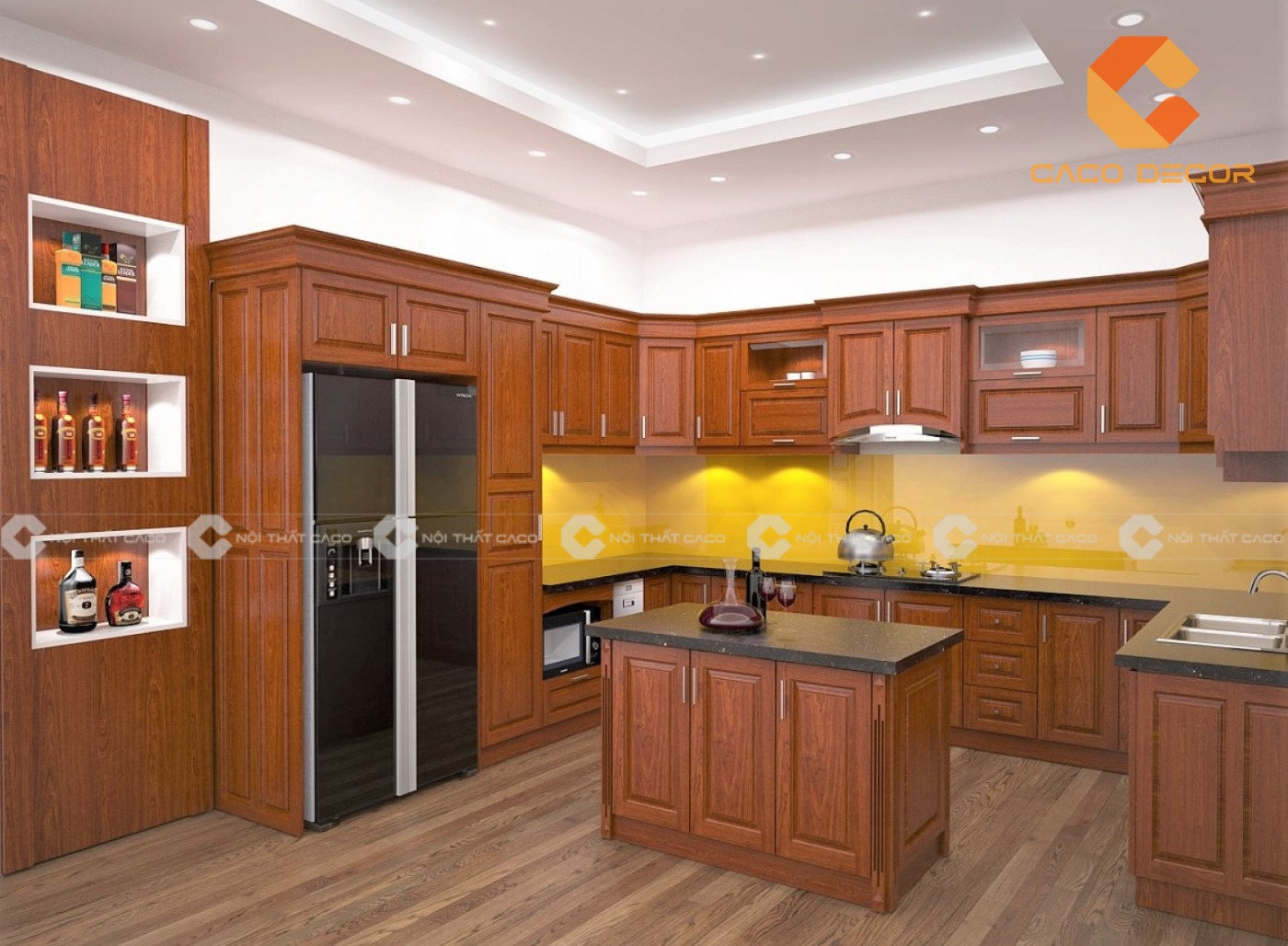 Tủ bếp gỗ tự nhiên bền đẹp dễ vệ sinh