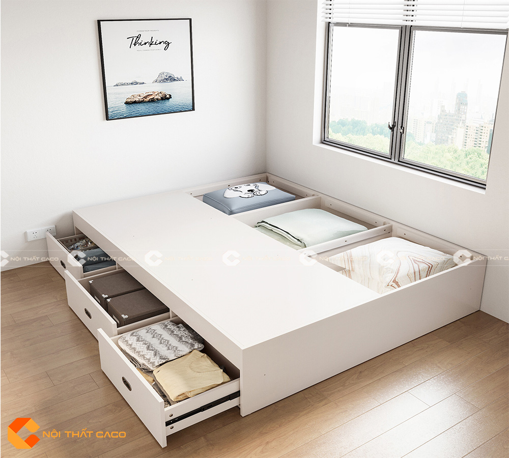 Giường Ngủ MDF Melamine Màu Trắng Cao Cấp -GN016 2