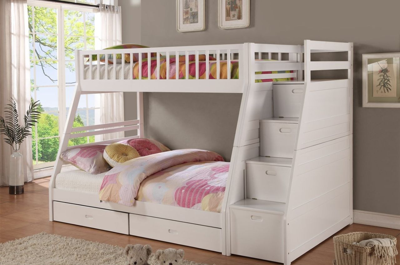 Giường ngủ 2 tầng nhựa màu trắng đơn giản