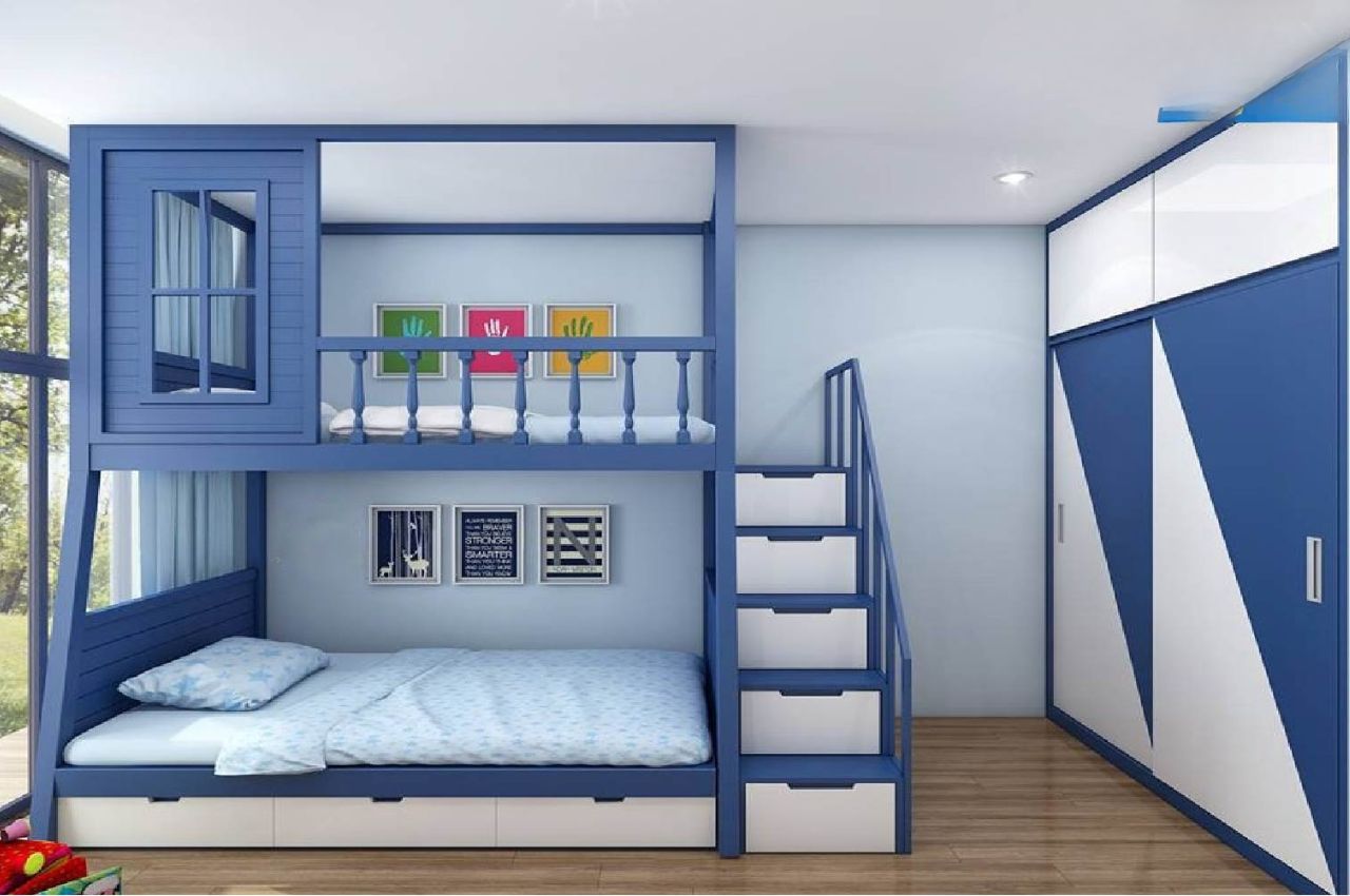 Giường ngủ 2 tầng nhựa xanh dương nổi bật