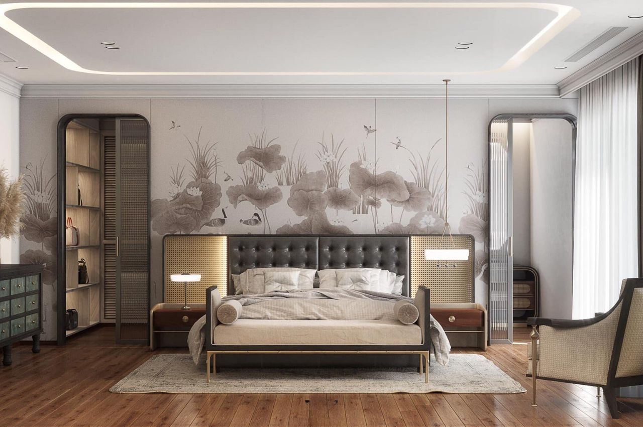 Giường ngủ bọc nệm phong cách cổ điển sang trọng