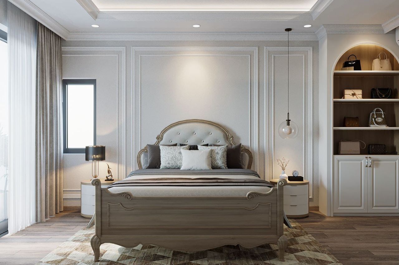 Giường ngủ bọc nệm phong cách tân cổ điển độc đáo