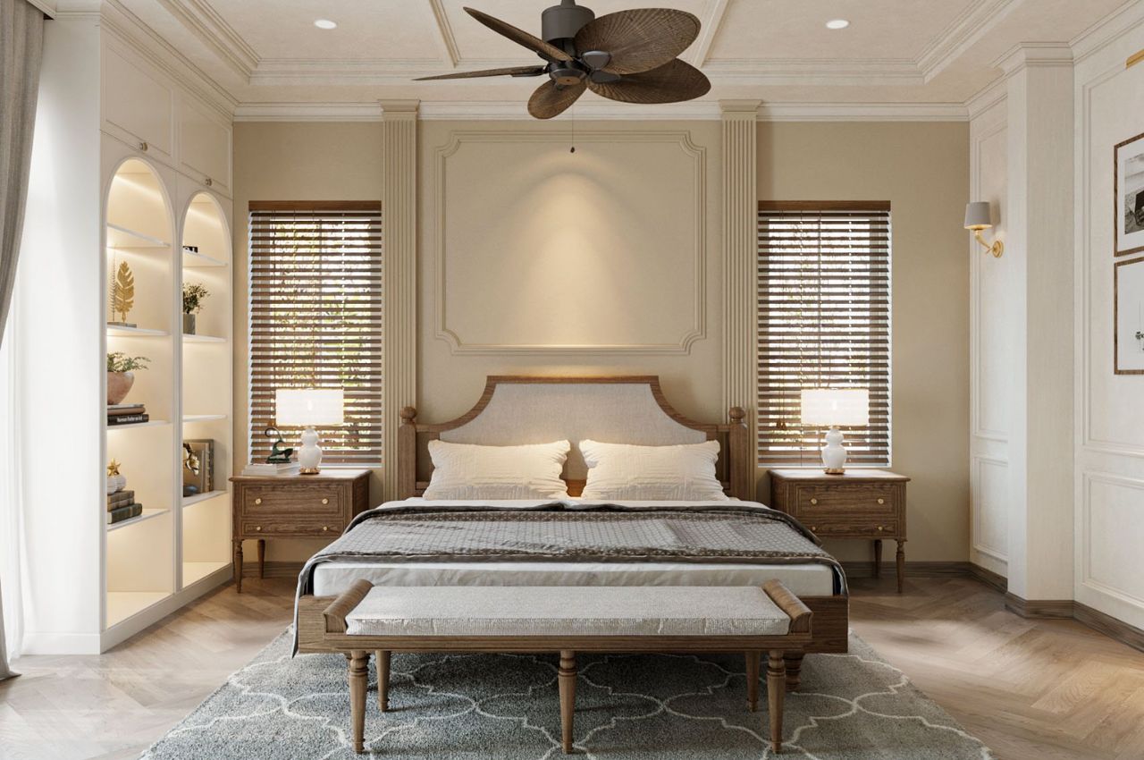 Giường ngủ bọc nệm phong cách tân cổ điển quý phái