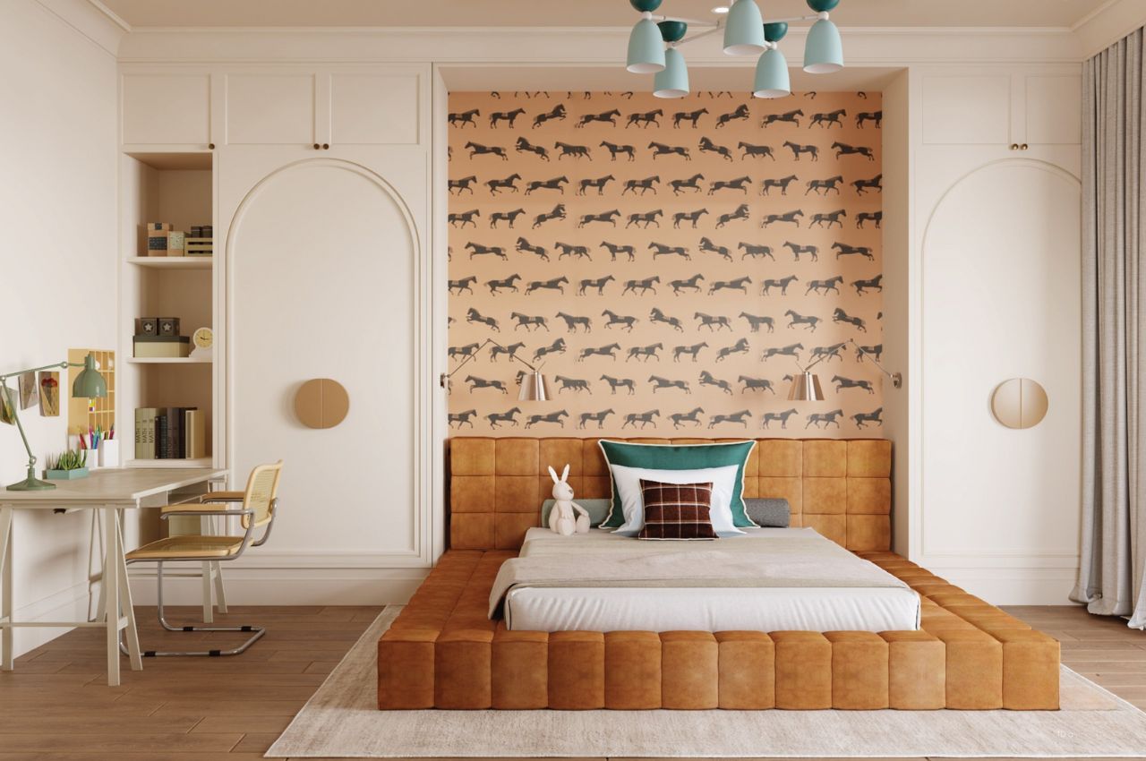 Giường ngủ bọc nệm phù hợp với mệnh Hỏa màu sắc nổi bật