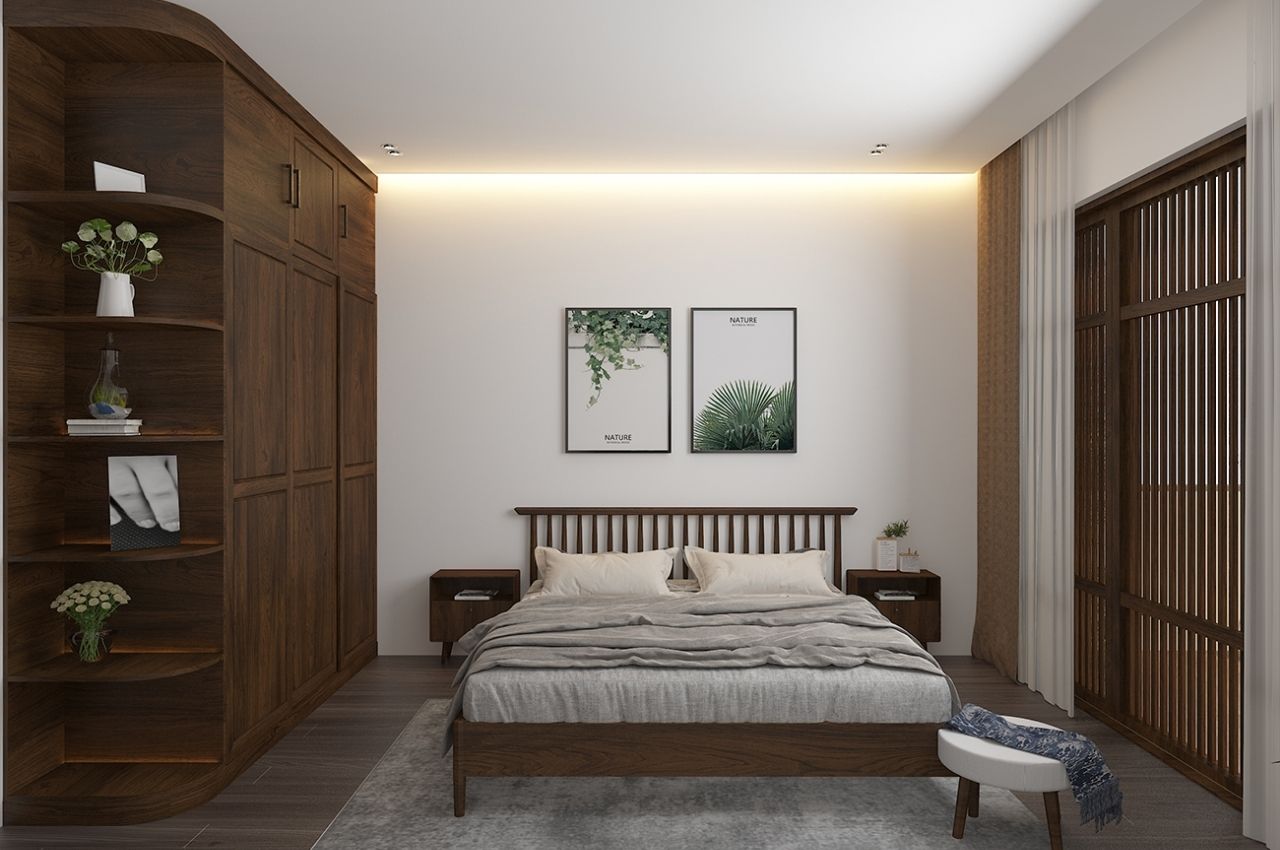 Giường ngủ chân cao có kiểu dáng đơn giản với chất liệu gỗ cao cấp chất lượng