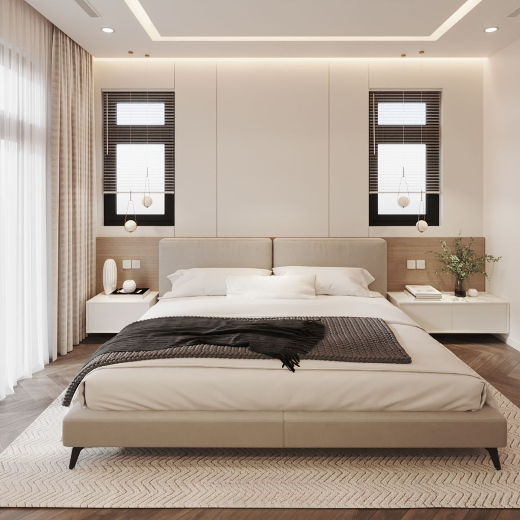 Giường ngủ kiểu Hàn Quốc chân thấp sang trọng