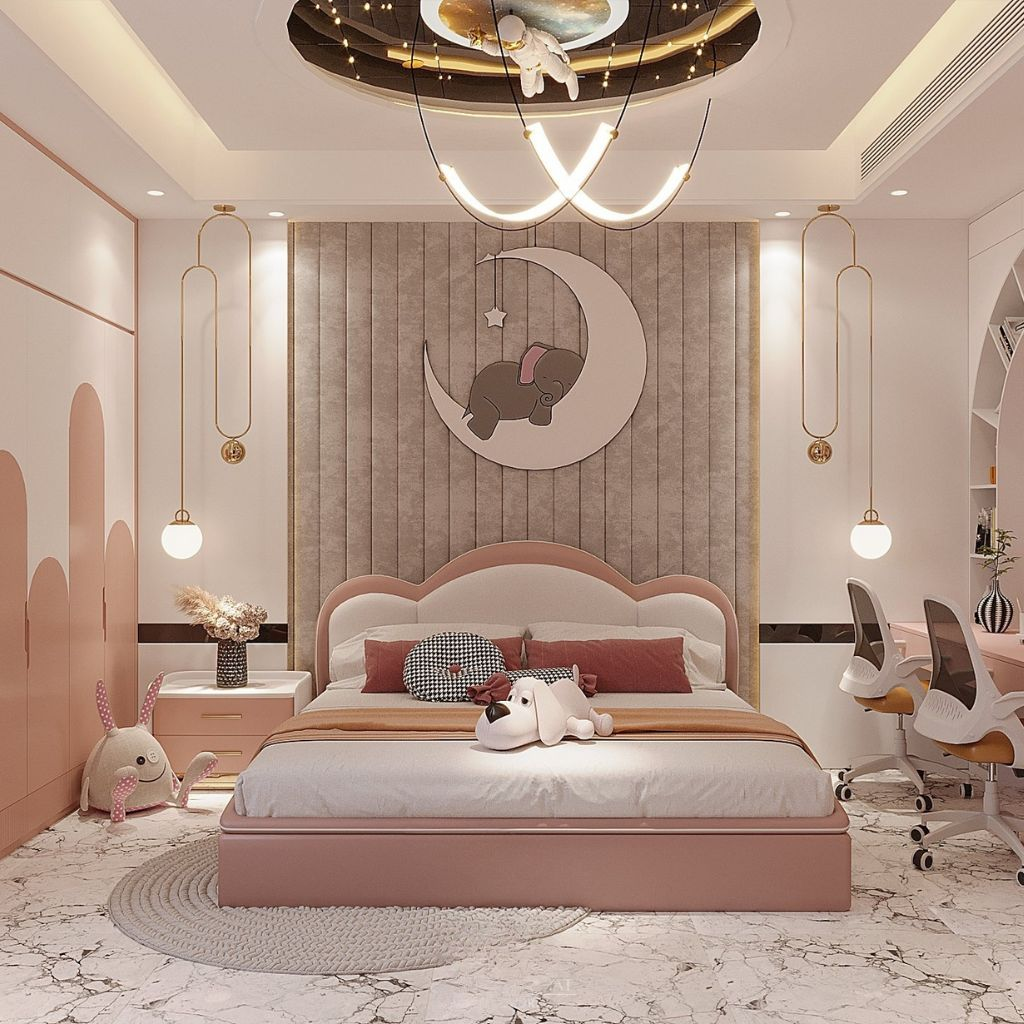 Giường ngủ kiểu Hàn Quốc - có nệm bọc đầu giường cho bé