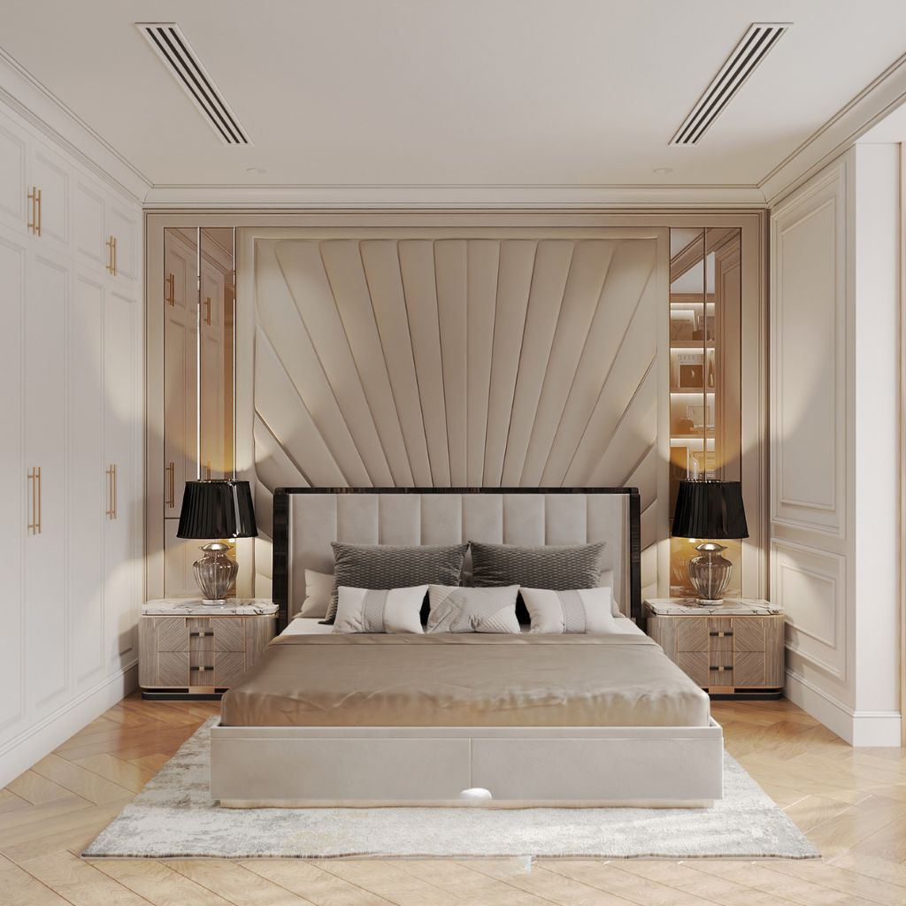 Giường ngủ kiểu Hàn Quốc - có nệm bọc đầu giường hiện đại