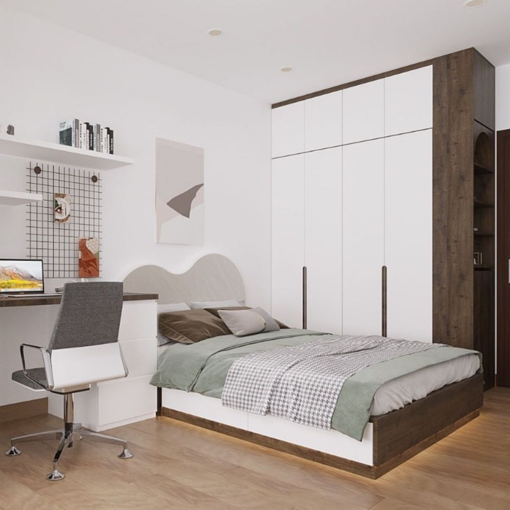 Giường ngủ phong cách Hàn Quốc gỗ công nghiệp đơn giản, tinh tế