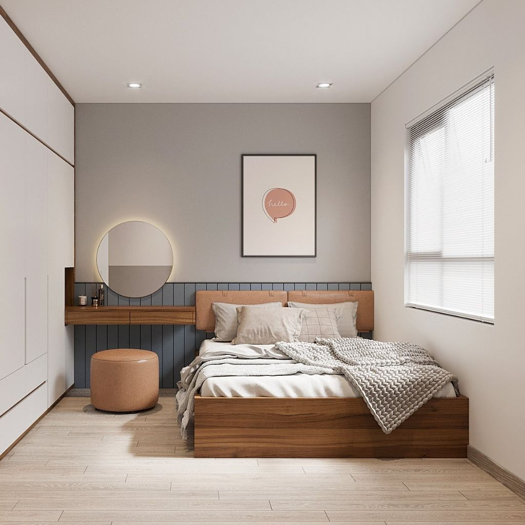 Giường ngủ phong cách Hàn Quốc gỗ công nghiệp