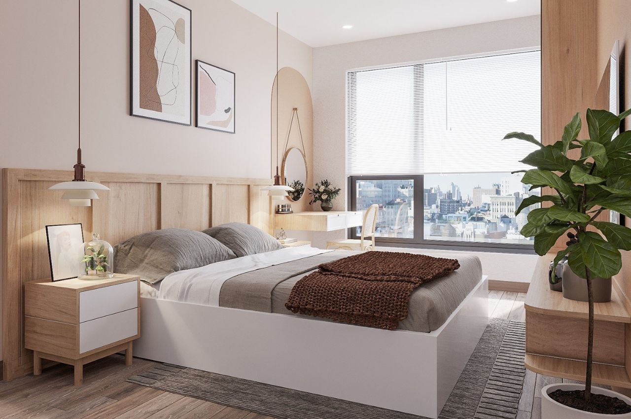 Giường ngủ trắng phù hợp với nhiều không gian