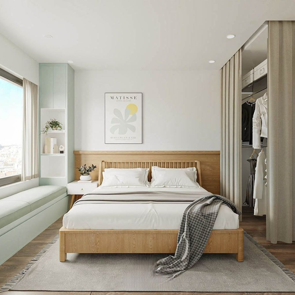 Giường rộng 2m2 dài 2m gỗ tự nhiên chân thấp