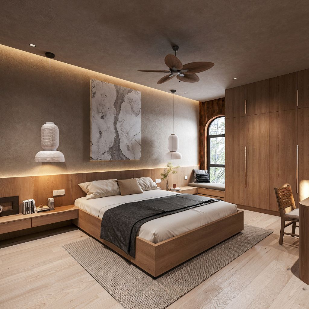 Giường rộng 2m2 dài 2m gỗ tự nhiên dạng hộp hiện đại