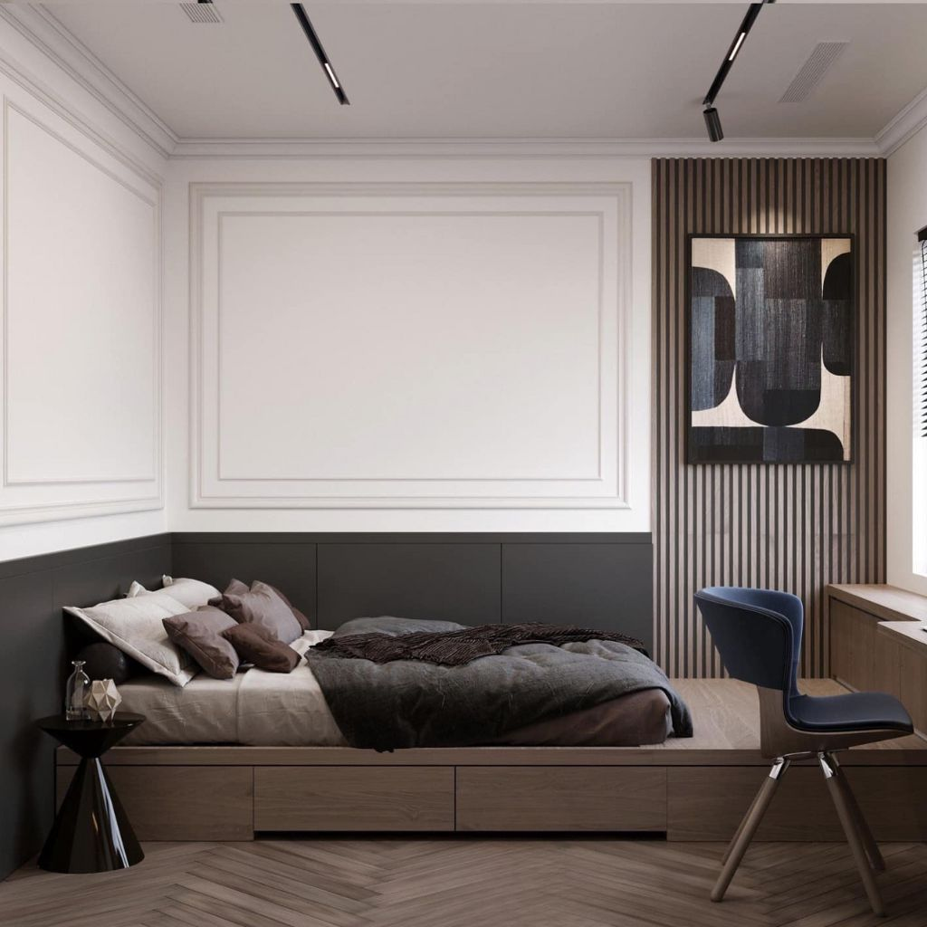 Mẫu giường kiểu Nhật tối giản bằng gỗ công nghiệp