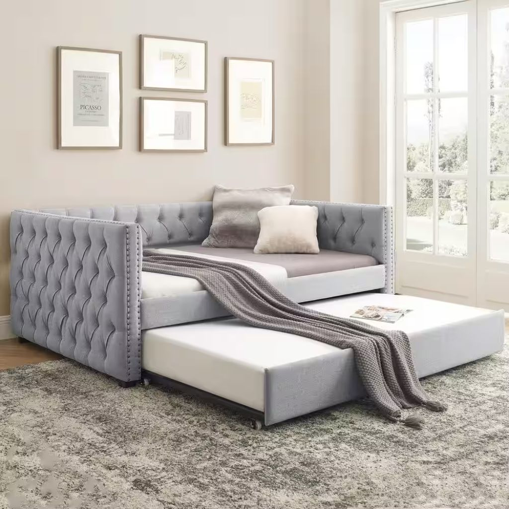 Mẫu giường thông minh kết hợp sofa khung gỗ công nghiệp bọc nệm