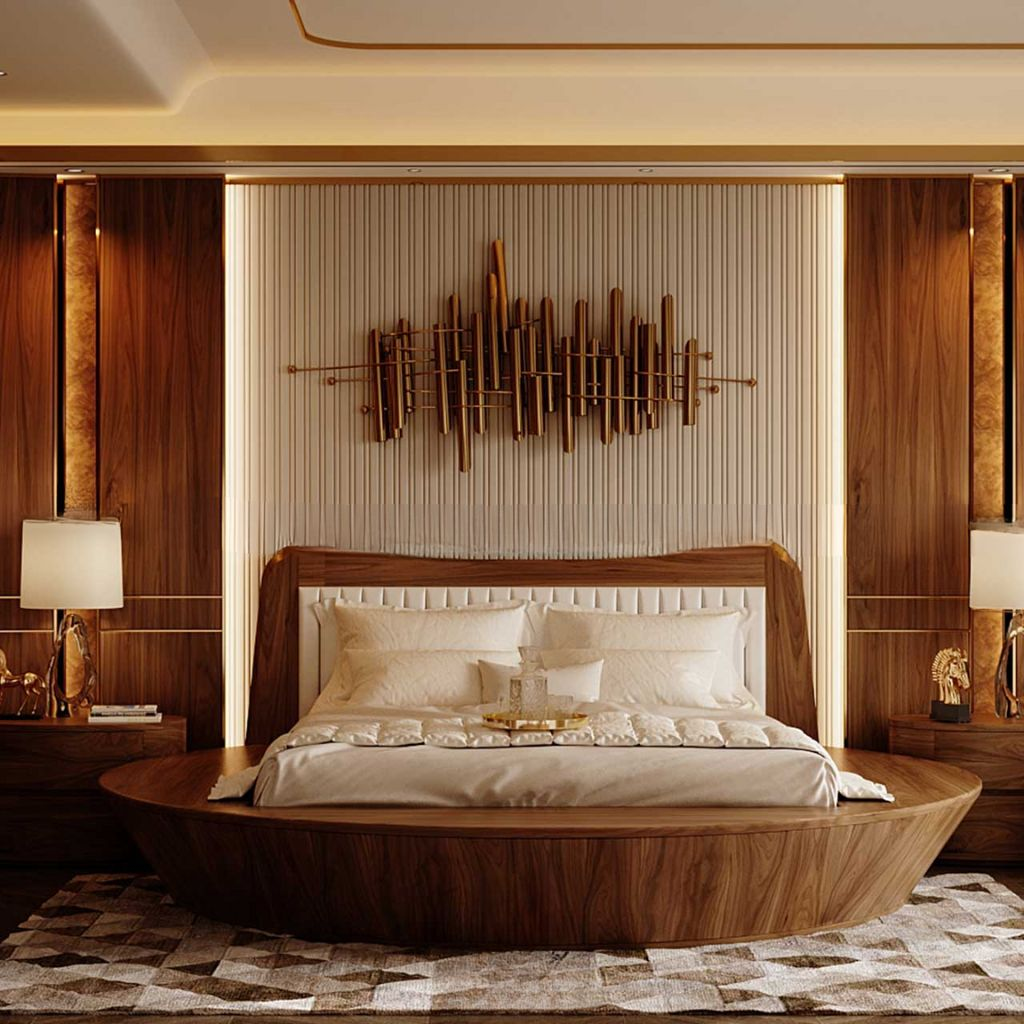 Mẫu giường tròn gỗ tự nhiên với thiết kế quý phái