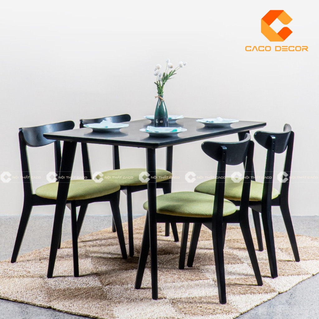 Bộ bàn ăn 4 ghế đen hiện đại 