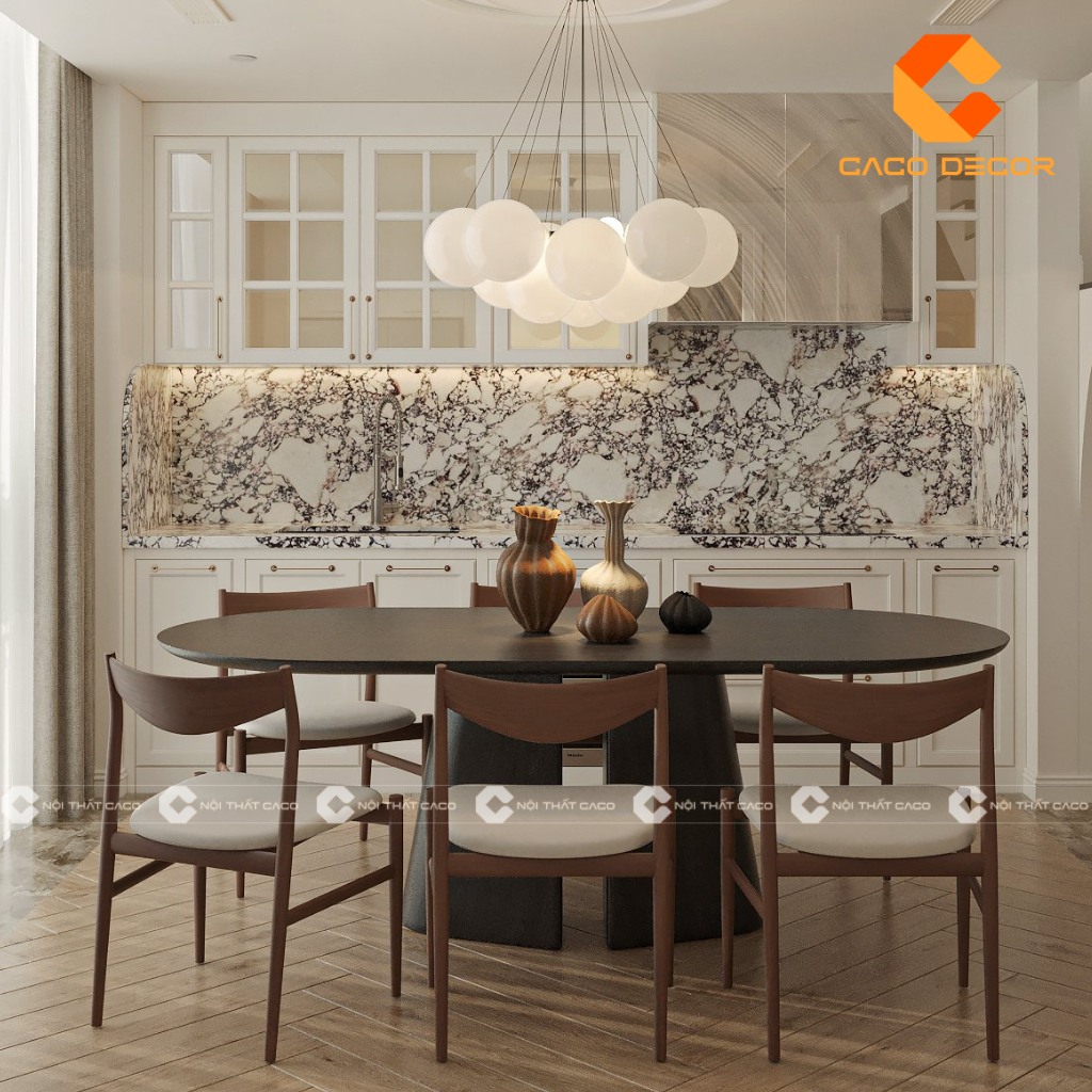 Bộ bàn ăn gia đình hình oval thiết kế 6 ghế 