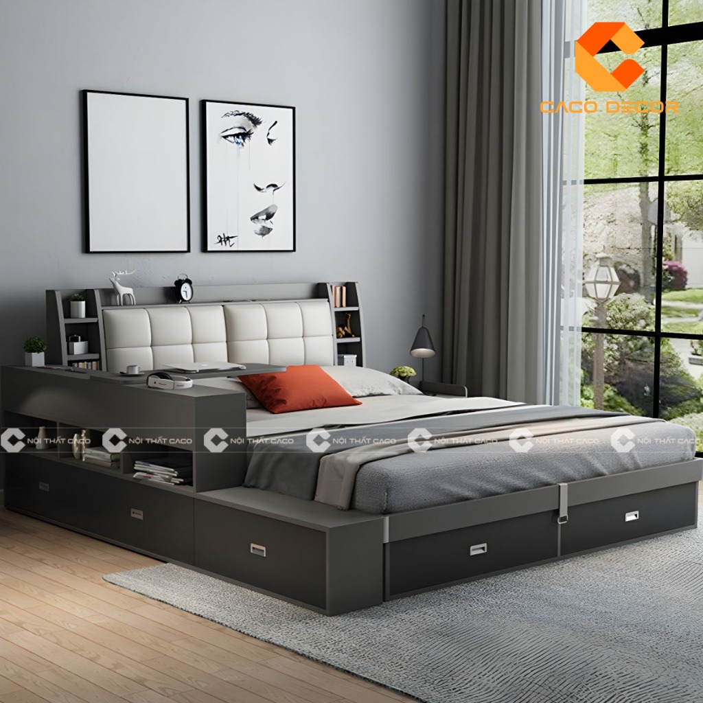 Mẫu giường ngủ bệt gỗ công nghiệp