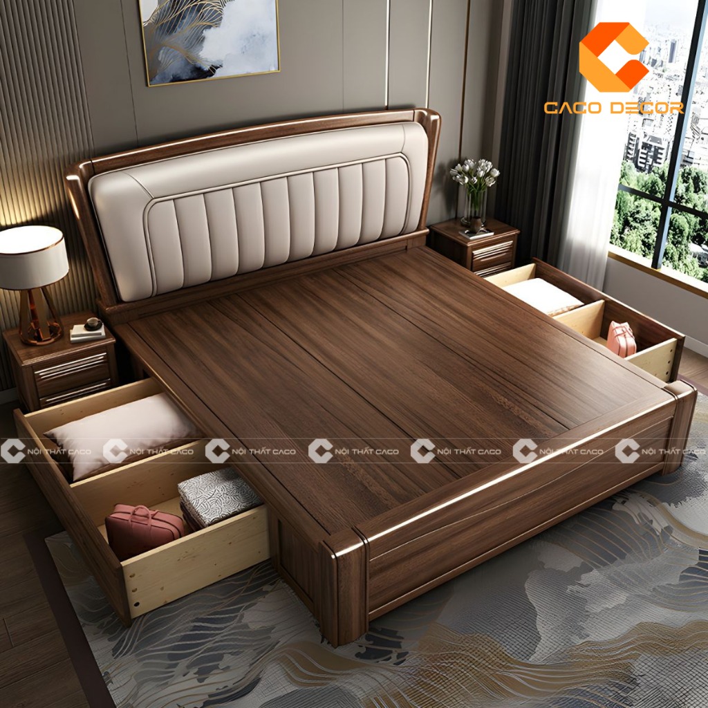 Mẫu giường ngủ gỗ tự nhiên mã 02