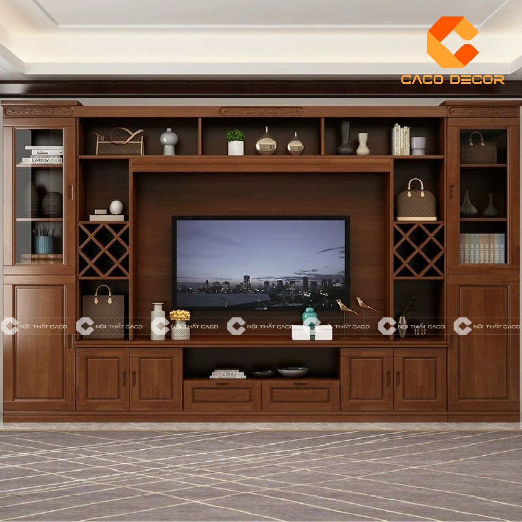 Mẫu kệ tivi phòng khách bằng gỗ tự nhiên mã KTVG01