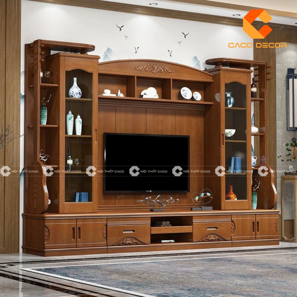 Mẫu kệ tivi phòng khách bằng gỗ tự nhiên mã KTVG02