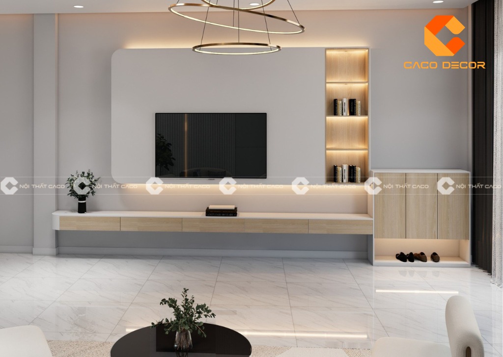 Mẫu kệ tivi gỗ công nghiệp phòng khách được làm bởi CaCo mã 08