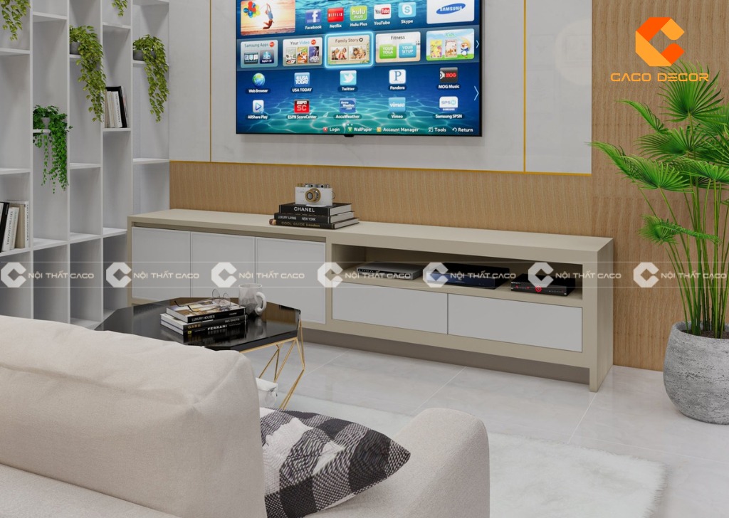 Mẫu kệ tivi gỗ công nghiệp phòng khách được làm bởi CaCo mã 10