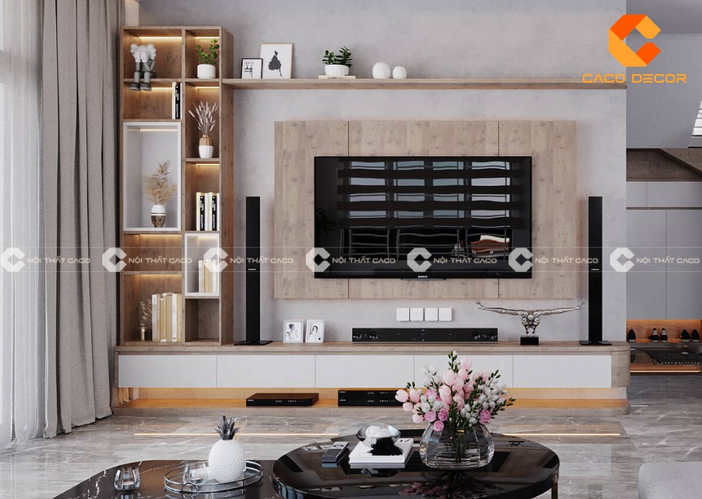 Kệ tivi phòng khách đơn giản, treo tường