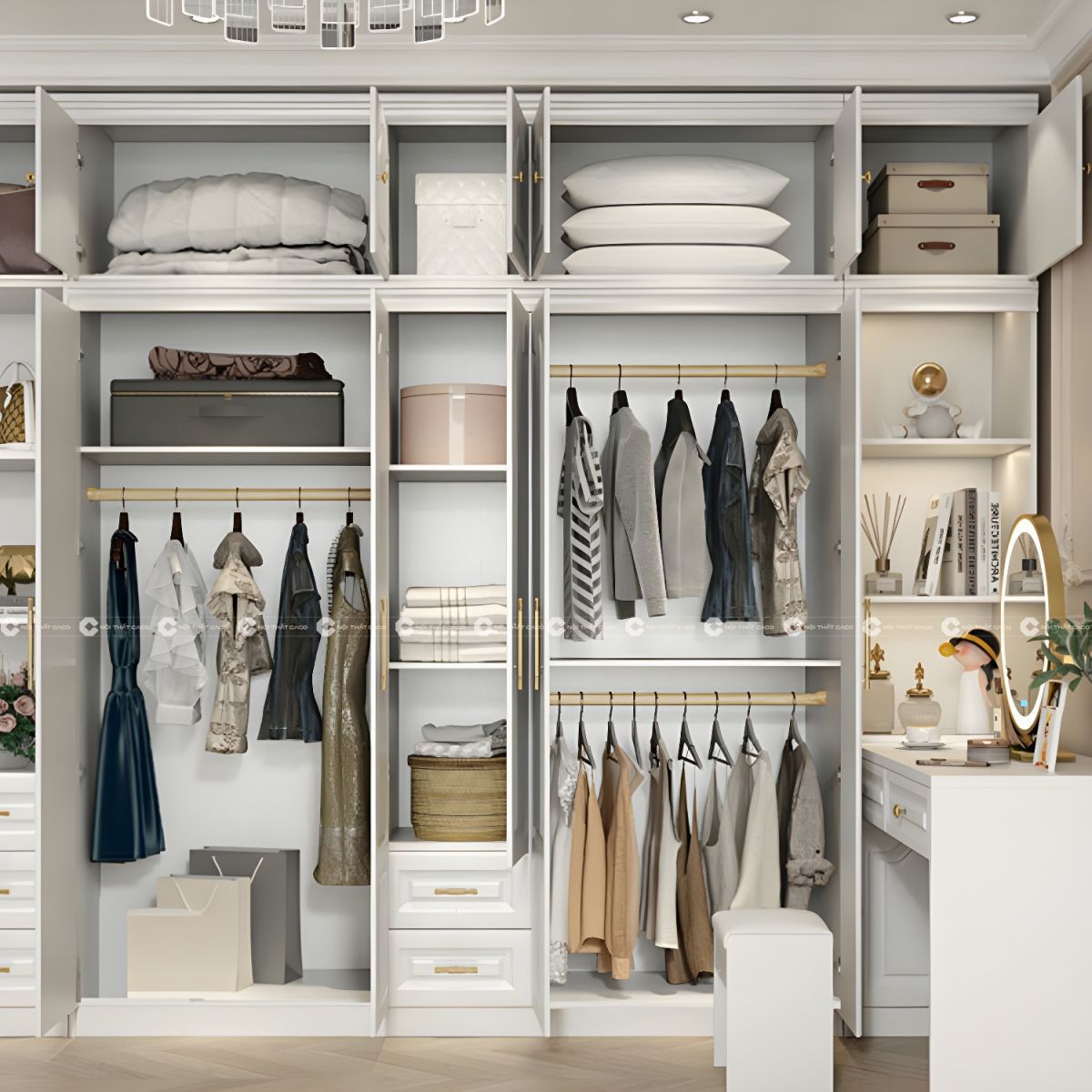 Tủ Quần Áo Gỗ MDF Kèm Bàn Trang Điểm Tân Cổ Điển - TAM050 6