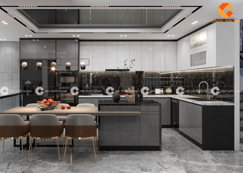 Tủ bếp phủ acrylic có độ bền cao, dễ vệ sinh