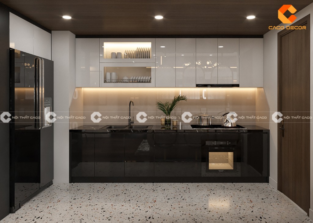 Tủ bếp Melamine được sản xuất theo yêu cầu khách hàng