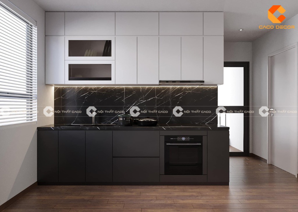 Tủ bếp trên gỗ công nghiệp được thiết kế màu trắng hiện đại 