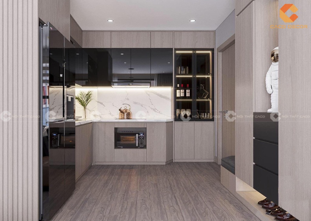 Tủ bếp chất liệu gỗ công nghiệp