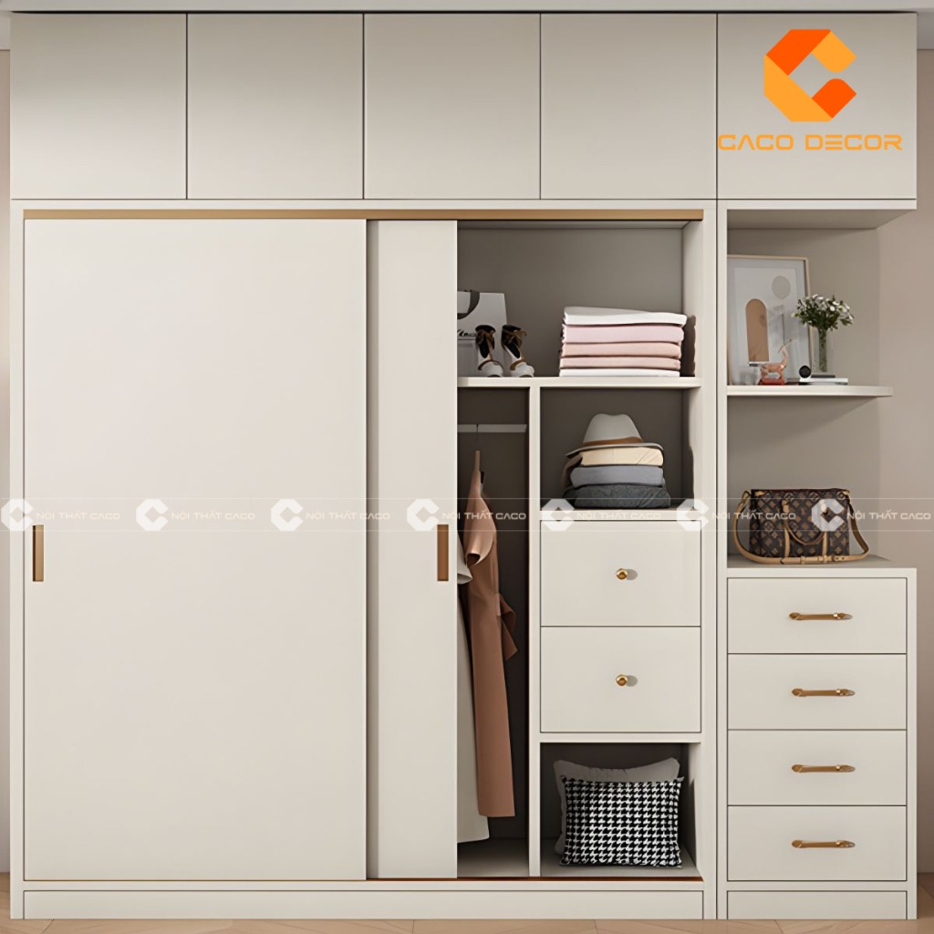 Tủ quần áo cửa lùa 2 cánh màu trắng sang trọng