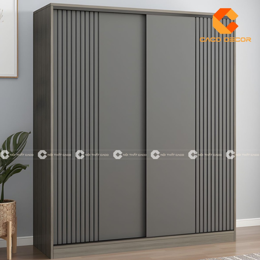 Tủ quần áo cửa lùa 2 cánh giá rẻ với màu xám hiện đại