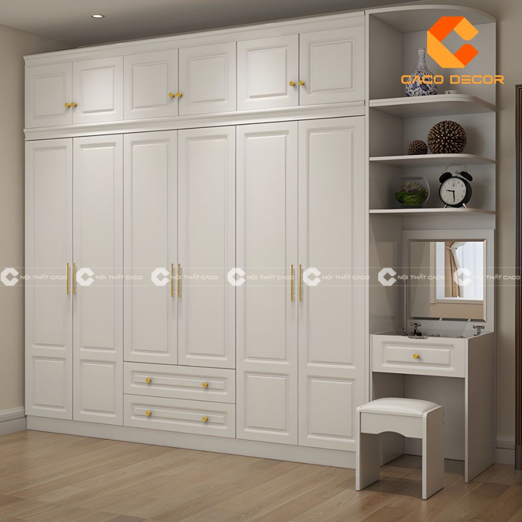 Tủ quần áo gỗ công nghiệp 6 cánh phong cách tân cổ điển