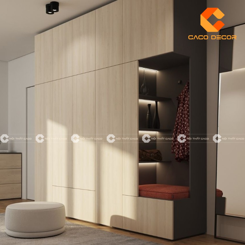 Tủ quần áo gỗ công nghiệp 4 cánh có kệ trang trí