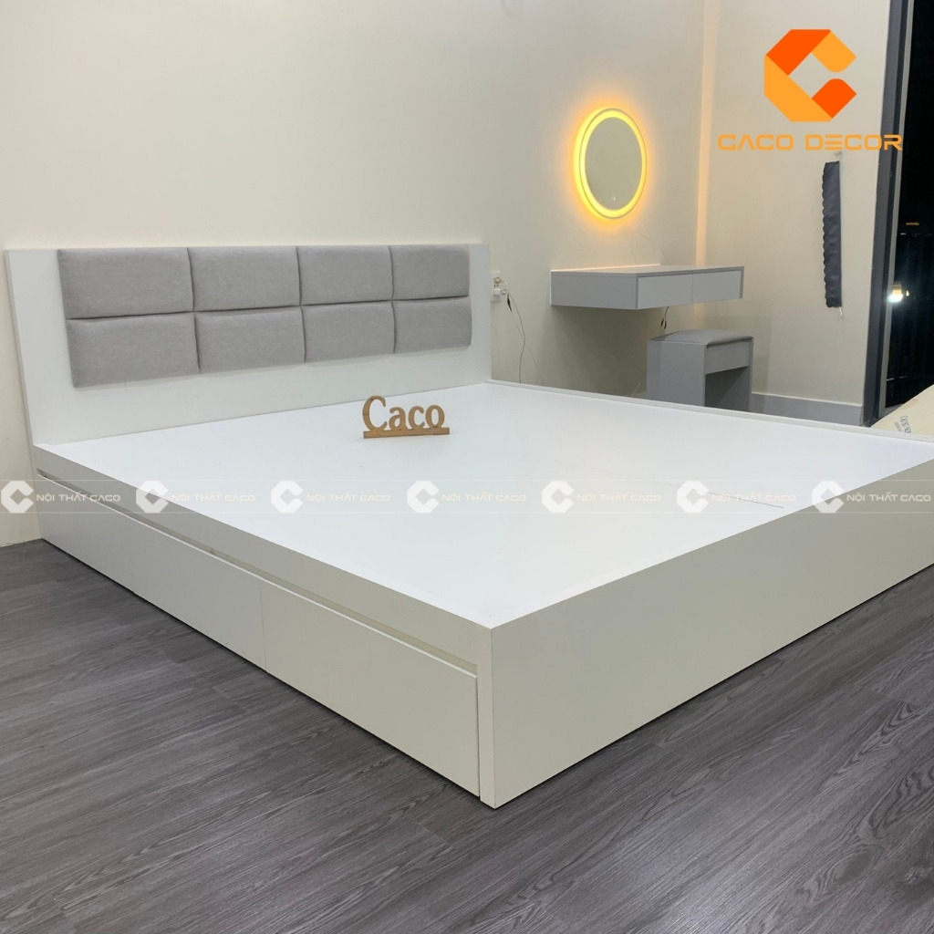 Mẫu 04 giường ngủ thực tế do xưởng sản xuất nội thất gỗ công nghiệp CaCo thực hiện