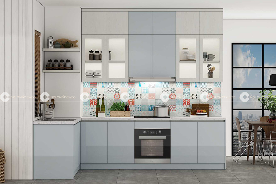 Thi công nội thất nhà bếp với mẫu tủ bếp chữ L