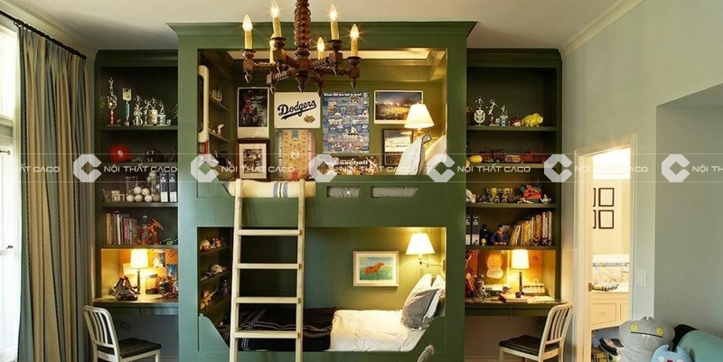 Thiết kế nội thất phòng bé trai lấy cảm hứng từ màu xanh lá cây