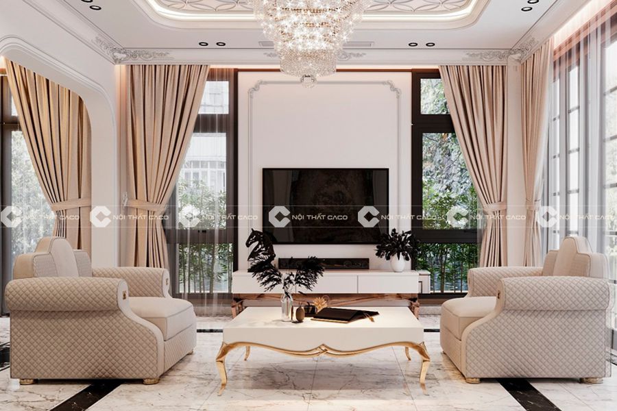 Nội thất phòng khách biệt thự tân cổ điển